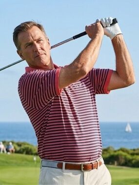 Vineyard Vines Coral and Navy Striped Polo Shirt